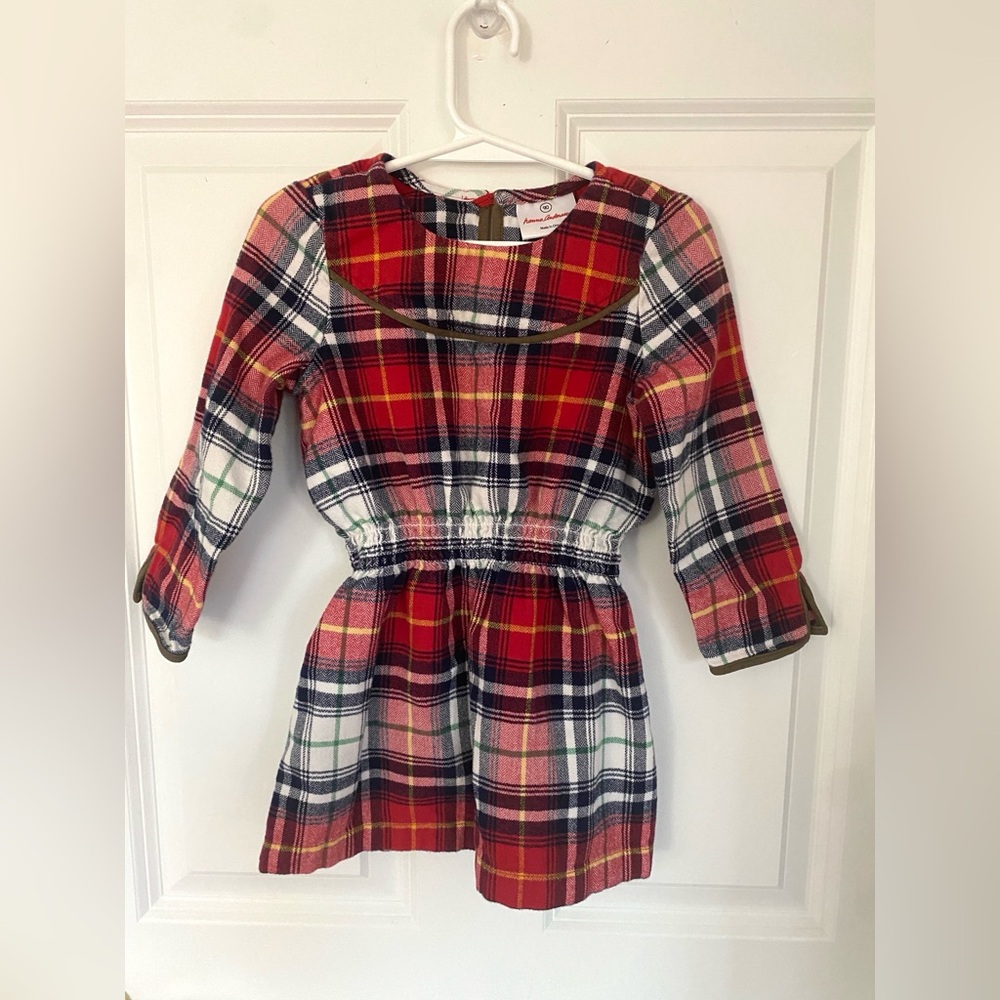 Hanna Andersson Girls Red Holiday Twirl Plaid Flannel Dress - Size 90 / 3t